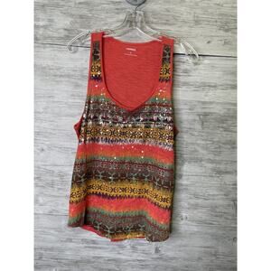 Express Tank Top Womens Large Multicolor Sequin Southwestern Print Boho Festival